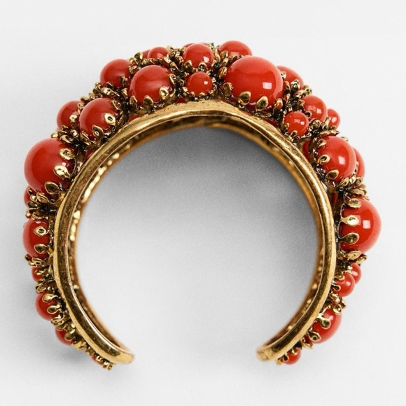 ZARA Red/Orange Stone and Metal Cuff Bracelet - Picture 6 of 8